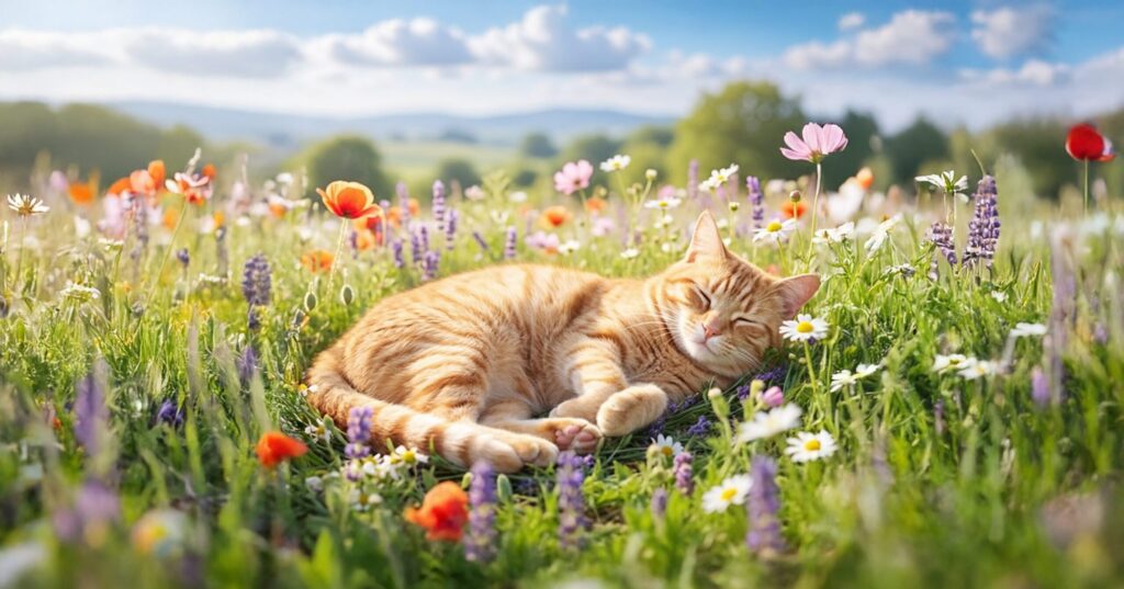 お花畑でリラックスのミッキー